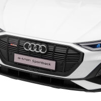 Elektro Kinderauto 12V Elektrofahrzeug Audi E-tron Elektroauto mit Fernbedienung, Sicherheitsgurt, Musik (MP3/USB/TF), Kinderfahrzeug für Kinder 3-5 Jahre, 3-5 km/h, Weiß