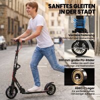 Cityroller Aluminium Höhenverstellbar & Klappbar Scooter mit 200 mm PU-Räder ABEC-7 Kugellager Dual-Bremssystem