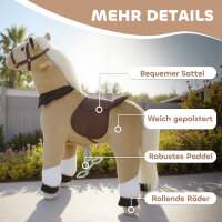 Reitpferd für Kinder, Stoffbezug, stabiler Rahmen, sanfte Räder, Schaukelpferd, 3-5 Jahre, Braun