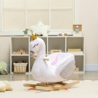 Schaukeltier, Schwan-Schaukel mit Schlaflied, weicher Füllung, Holzrahmen, für Kinder 1,5-3 Jahre, 65x40x68 cm, Weiß