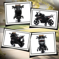 Elektro-Motorrad für Kinder, Hupe, Scheinwerfer, Musikfunktion, 2,5 km/h, Schwarz