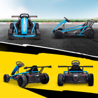24V Elektro-Go-Kart zum Fahren und Driften, Nylon-Reifen, Sicherheitsgurt, Hupe, Musik für 8-12 Jahre Blau