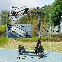 Roller Kinder Scooter mit verstellbaren Griffen klappbarer Kinderroller für Kinder 6-12 Jahre 94 x 36 x 88-103cm Schwarz