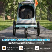 2 in 1 Fahrradanhänger & Buggy Faltbar Kinderfahrradanhänger mit 5-Punkt Gurt Reflektoren 16-Zoll-Luftreifen Bremse