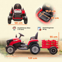 Kindertraktor, Aufsitz-Traktor mit Fernbedienung, Soft-Start, für Kinder im Alter von 3-8 Jahren, Rot