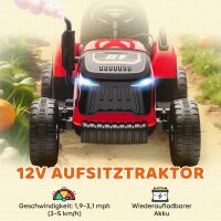 Kindertraktor, Aufsitz-Traktor mit Fernbedienung, Soft-Start, für Kinder im Alter von 3-8 Jahren, Rot