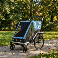 Fahrradanhänger für Kinder, 2-Sitzer, 2-in-1 faltbarer Kinderfahrradanhänger mit verstellbarem Sitz und Gurten, Blau