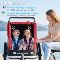 Fahrradanhänger für Kinder, 2-Sitzer, 2-in-1 faltbarer Kinderfahrradanhänger mit verstellbarem Sitz und Gurten, Rot