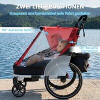 Fahrradanhänger für Kinder, 2-Sitzer, 2-in-1 faltbarer Kinderfahrradanhänger mit verstellbarem Sitz und Gurten, Rot