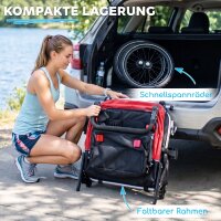Fahrradanhänger für Kinder, 2-Sitzer, 2-in-1 faltbarer Kinderfahrradanhänger mit verstellbarem Sitz und Gurten, Rot