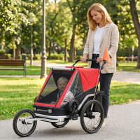 Fahrradanhänger für Kinder, 2-Sitzer, 2-in-1 faltbarer Kinderfahrradanhänger mit verstellbarem Sitz und Gurten, Rot