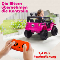 Kinder Elektroauto 12V Elektro Kinderauto mit Fernbedienung 2 Motor LED Hupe für Kinder von 3-6 Jahren 100x65x72 cm Rosa