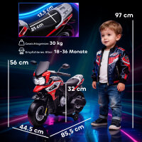 Elektro-Motorrad für Kinder von 18-36 Monaten, Aufsitz-Fahrzeug, Hilfsräder, Lichter, Musik, Kunststoff, Stahl, Rot