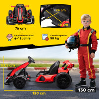 Go-Kart für Kinder, Elektro-Kart mit Hupe und Musikfunktion, verstellbarer Sitz, bis 12 km/h, Kunststoff, Metall, Rot