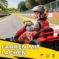 Go-Kart für Kinder, Elektro-Kart mit Hupe und Musikfunktion, verstellbarer Sitz, bis 12 km/h, Kunststoff, Metall, Rot
