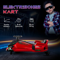 Elektrisches Go-Kart für Kinder, Gummiräder, 3-8 km/h, mit Lichtern und Musikfunktion, Rot