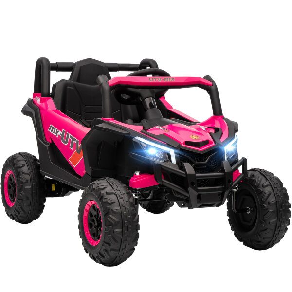 12V Elektroauto für Kinder, Fernbedienungsfunktion, Gurt, Hupe, LED-Lichter, USB-Port, für 3-5 Jahre, Rosa