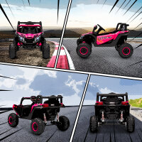 12V Elektroauto für Kinder, Fernbedienungsfunktion, Gurt, Hupe, LED-Lichter, USB-Port, für 3-5 Jahre, Rosa