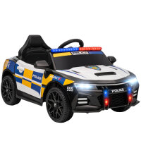 12V Kinder Elektroauto Polizei Polizeiauto mit Fernbedienung Sirene Warnlicht Musik & Hupe Doppelmotoren Federung Weiß
