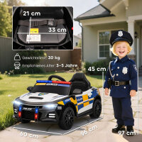 12V Kinder Elektroauto Polizei Polizeiauto mit Fernbedienung Sirene Warnlicht Musik & Hupe Doppelmotoren Federung Weiß