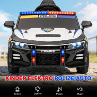 12V Kinder Elektroauto Polizei Polizeiauto mit Fernbedienung Sirene Warnlicht Musik & Hupe Doppelmotoren Federung Weiß