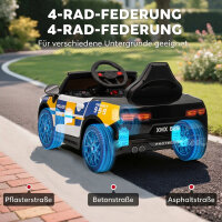 12V Kinder Elektroauto Polizei Polizeiauto mit Fernbedienung Sirene Warnlicht Musik & Hupe Doppelmotoren Federung Weiß