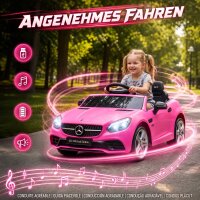 Kinder-Elektroauto, mit LED-Scheinwerfern, Sicherheitsgurt, Hupe, Musik, 3 bis 5 km/h, Rosa, 107 x 62,5 x 44cm
