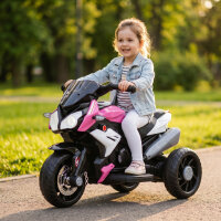 Elektro-Kindermotorrad, Lichter & Geräusche, 3 km/h, wiederaufladbar, Kunststoff & Metall, Rosa/Weiß