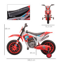 Kindermotorrad, Elektromotorrad, 45 Min Fahrzeit, mit Stützrädern, ab 3 Jahren, rot+weiß, 106,5 x 51,5 x 68cm