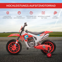 Kindermotorrad, Elektromotorrad, 45 Min Fahrzeit, mit Stützrädern, ab 3 Jahren, rot+weiß, 106,5 x 51,5 x 68cm